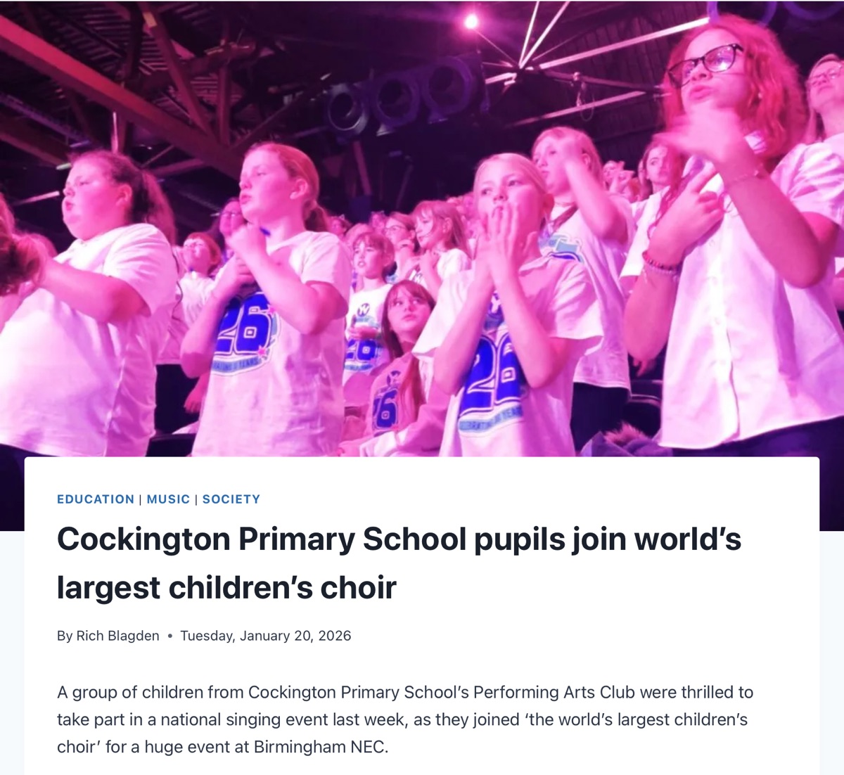 News: Cockington Primary School join world’s largest children’s&nbsp;choir